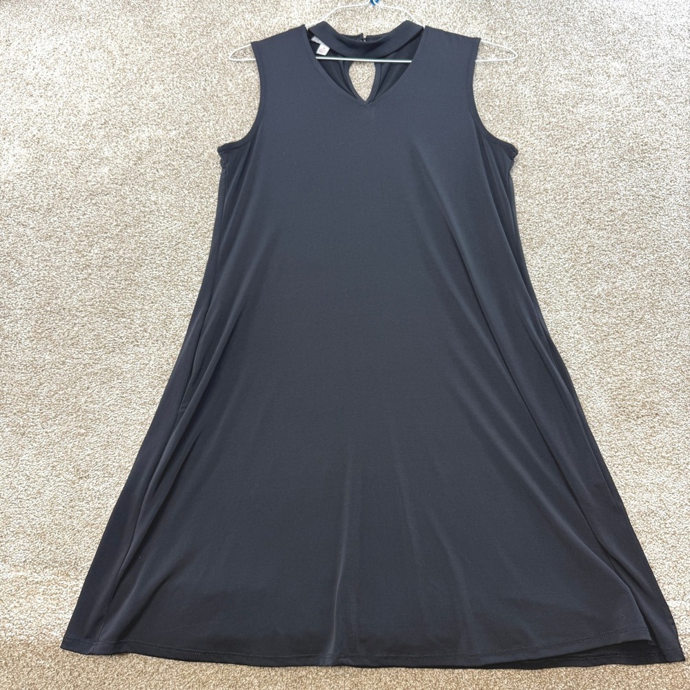 CJ Banks Womens Medium Black Sleeveless Mock Keyhole A-Line Dress  LBD Cocktail